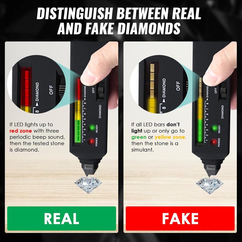 DANOPLUS High Accuracy Diamond Tester Pen Professional Jewelry Diamond Selector with UV Light for Novice and Expert Jeweler Tool, Real Diamond Tester for Different Sizes of Diamond Stones - Image 3